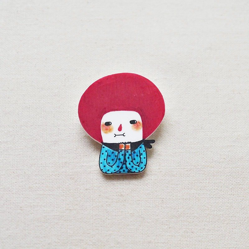 Molly The Red Bob Girl - Handmade Shrink Plastic Brooch or Magnet - Wearable Art - Made to Order - Brooches - Plastic Red