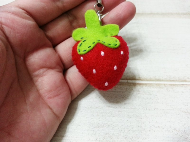 Strawberry Straps / key ring (also made into a pin) - Keychains - Other Materials Red