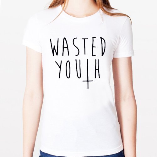 WASTED YOUTH #2女生短袖T恤-2色 文字 鬍子 鬍鬚 復古 眼鏡 文青 藝術 設計 時髦