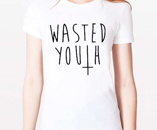 WASTED YOUTH #2 Girls short-sleeved T-shirt -2 color text beard beard retro  glasses Wenqing art design fashionable