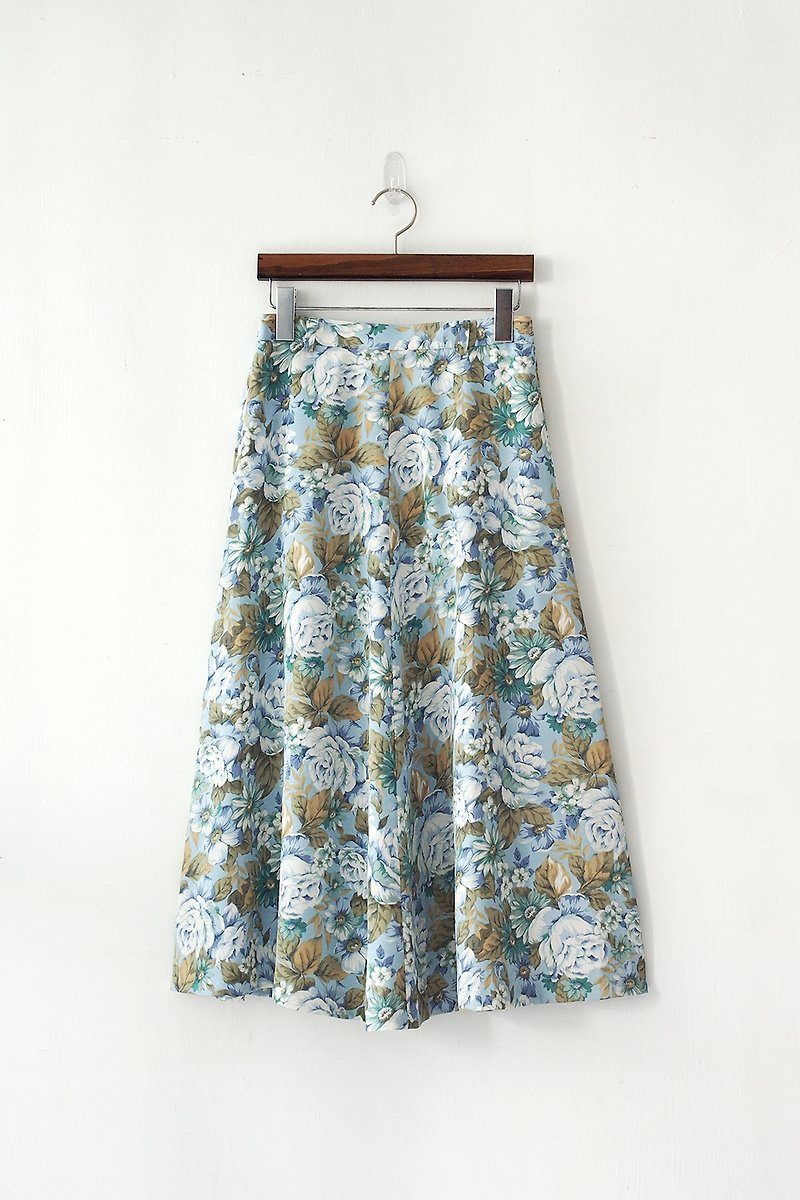 【Banana Flyin'】日本 復古著 藍色 花朵 裙子 - Skirts - Other Materials White