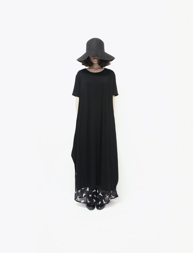 黑色長洋裝(不含雪紡紗小鳥褲裙) - Women's Tops - Other Materials Black