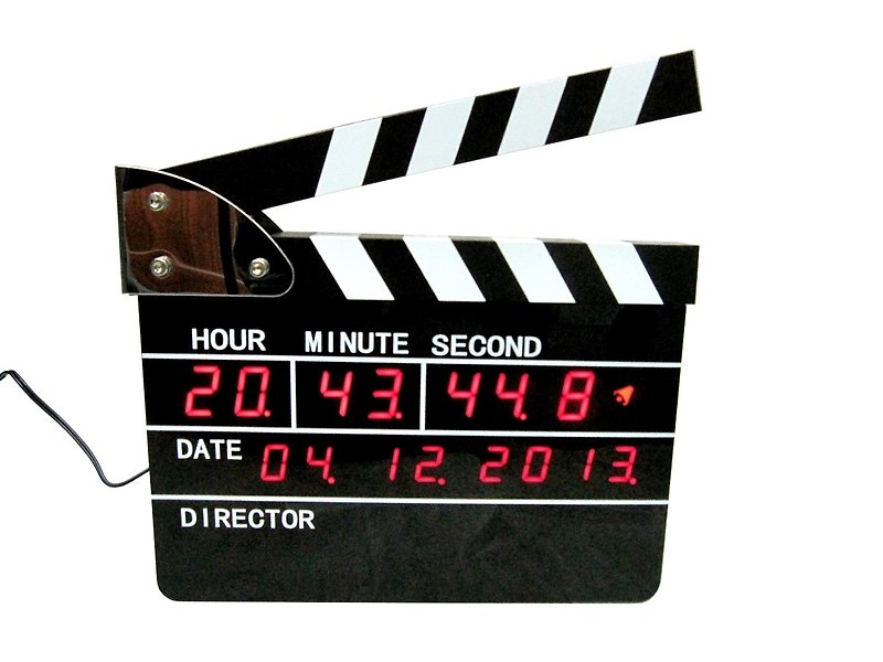 Big Movie Clapper LED Wall clock（Alarm FunctionディレクターボードLED壁時計 - 時計 - ガラス ブラック