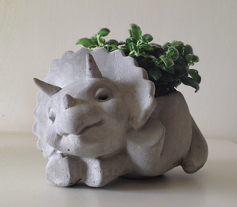 Triceratops Pots - Plants - Cement Gray