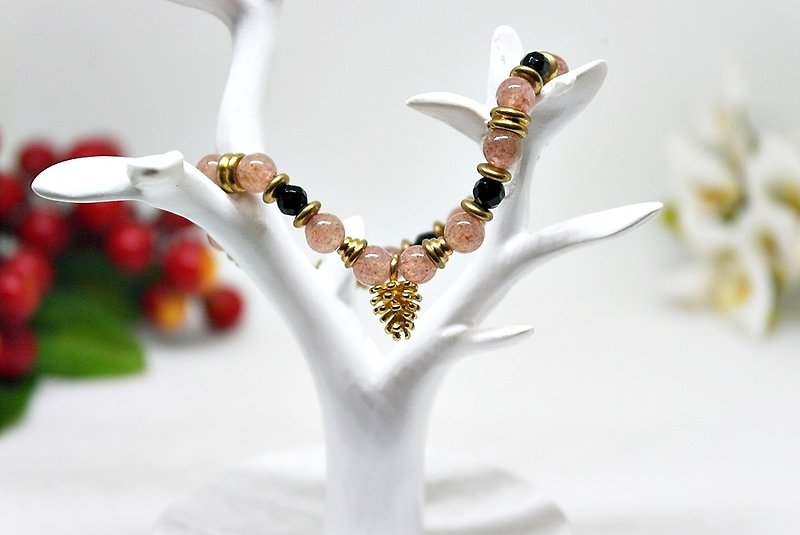 X Bronze bracelet natural stone sweet chestnut _ # # # onyx crystal Strawberry # - Bracelets - Gemstone Pink