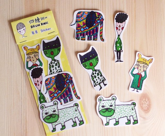 Water Proof Stickers 5pcs in 1 Pack People and Animal