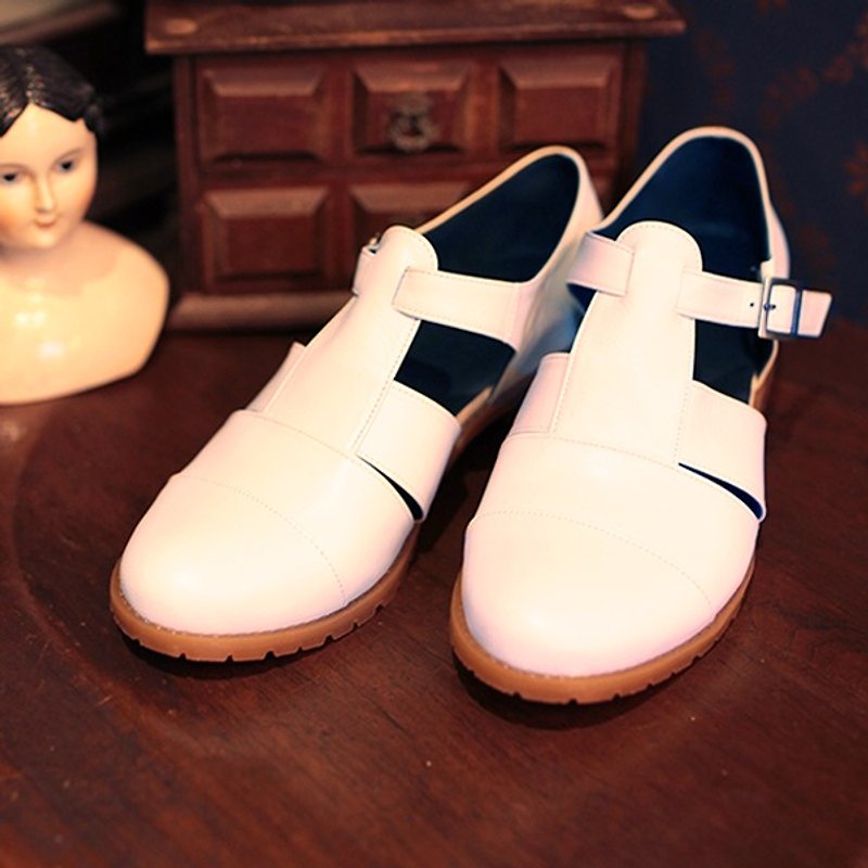 Full leather-wrapped low-heeled sandals - white (spot) - รองเท้ารัดส้น - หนังแท้ ขาว