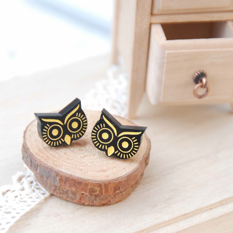 Owl/Big Eye Special/Anti-allergic Steel Needle/Clip Type Available - Earrings & Clip-ons - Acrylic Black