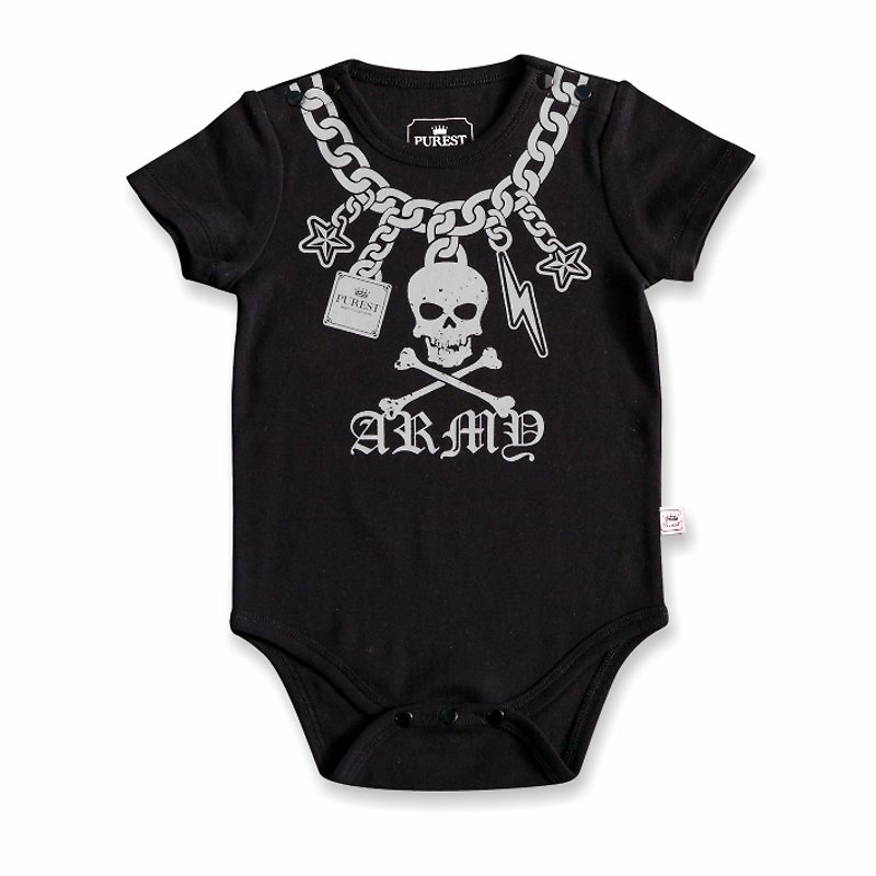PUREST baby collection rock skeleton skull head necklace MIT infant / baby / short sleeve package fart clothing / jumpsuit [100% made in Taiwan ‧100% cotton black models] - Other - Cotton & Hemp Black