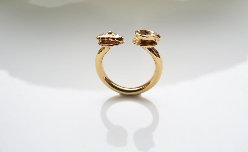 Tea time (k gold plated ring) - C percent handmade jewelry - แหวนทั่วไป - ทองแดงทองเหลือง สีทอง