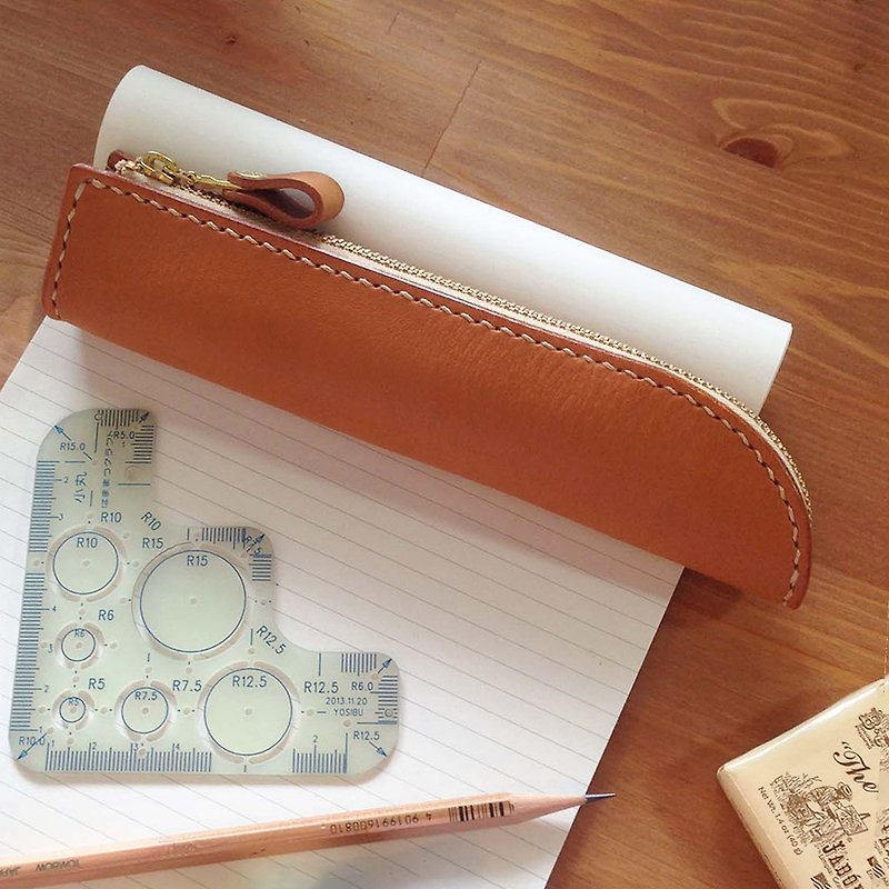 Meniscus leather pencil case-natural Brown - Pencil Cases - Genuine Leather Brown