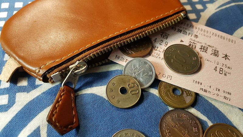 (Koike Kain Office) Vintage style coin purse/card case/ticket holder/Japanese series/groceries/handmade leather - กระเป๋าใส่เหรียญ - หนังแท้ 
