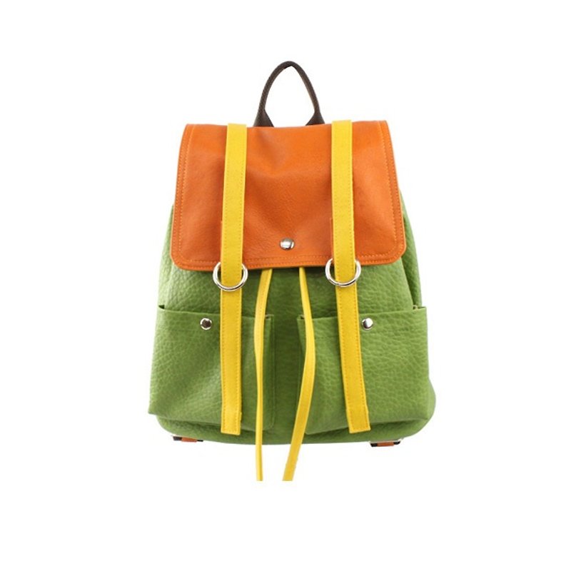 AMIMAH-Super CUTE. Bright orange and turquoise backpack [am-0219] - กระเป๋าเป้สะพายหลัง - หนังเทียม 