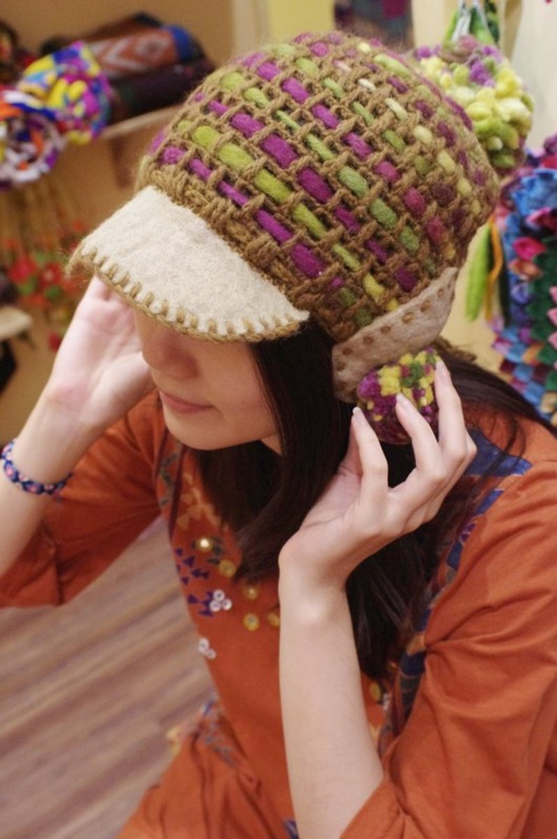 saibaba ethnique // 色彩繽紛羊毛氈遮耳飛行帽 - Hats & Caps - Wool Multicolor