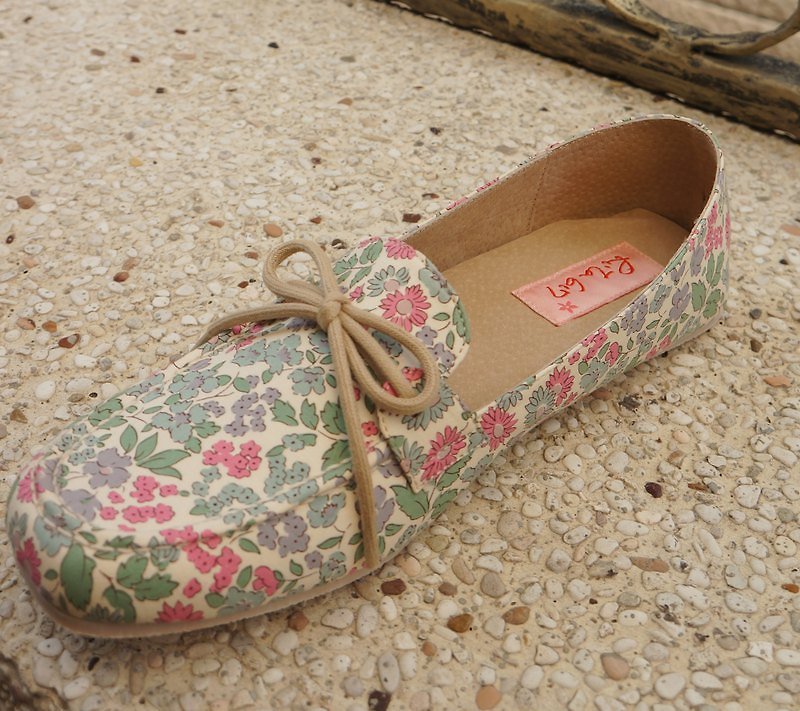 Rita617 small floral flat shoes (Liberty cloth paragraph) - รองเท้าลำลองผู้หญิง - หนังแท้ สึชมพู