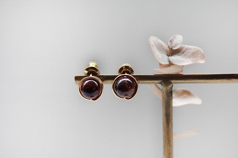 【Tiger eyes-red】classic earring (Customizable clip-on) - Earrings & Clip-ons - Gemstone Brown