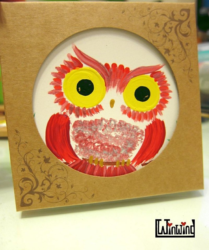 Little red owl hand-painted wall decoration*absorbent coaster - ของวางตกแต่ง - วัสดุอื่นๆ สีแดง