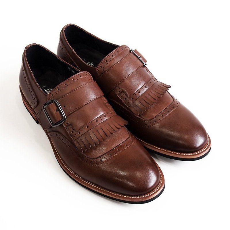 【LMdH] C1B03-89カーフレザータッセルは、単一のバックルの靴ムンクブラウンローファー‧‧送料無料で木材を刻ん - オックスフォード靴 メンズ - 革 ブラウン