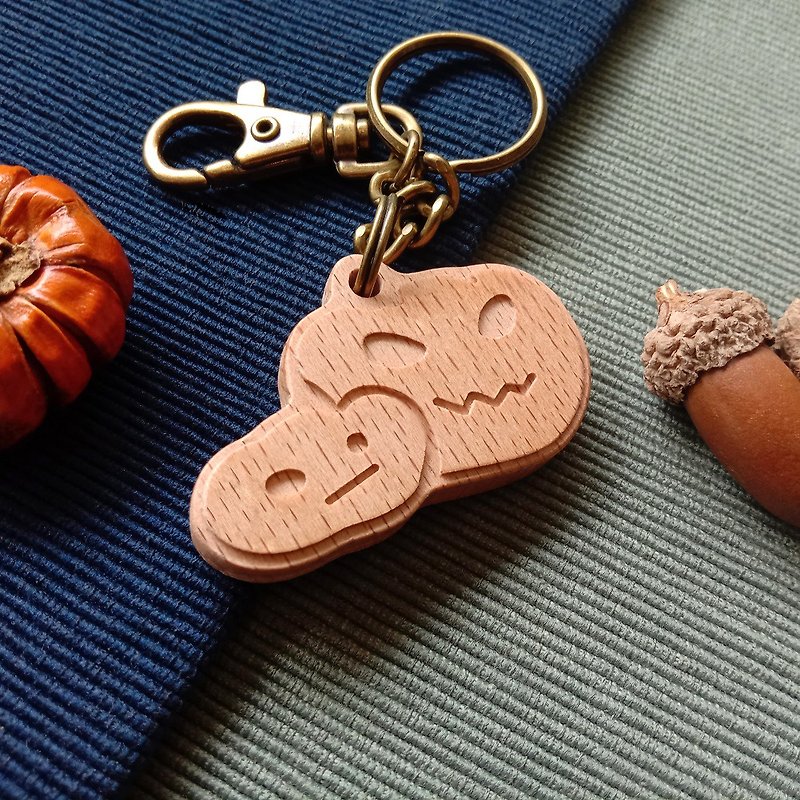 [Halloween Gift] Horror Pumpkin Keyring / Customized Handmade Halloween - ที่ห้อยกุญแจ - ไม้ไผ่ สีนำ้ตาล