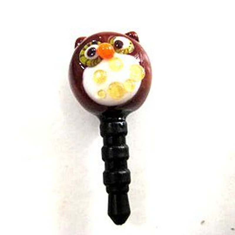 Cute Animal Series ~ glass owl phone dust plug - ที่ตั้งมือถือ - แก้ว สีนำ้ตาล