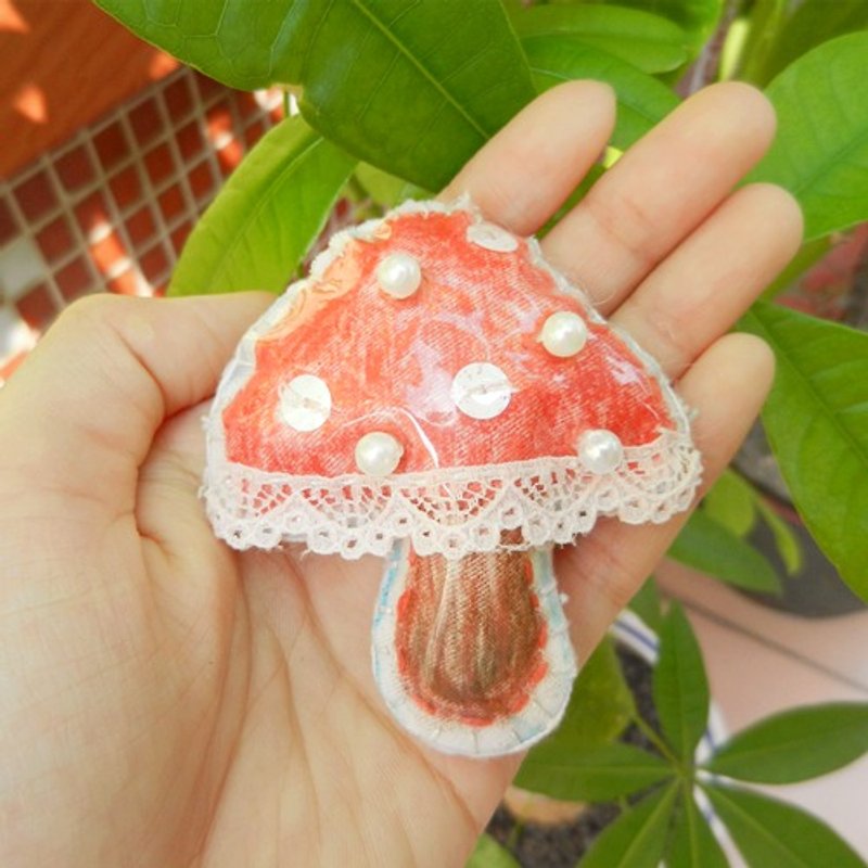 · Original hand-painted original mushroom mushrooms series brooch hairpin dual - Brooches - Other Materials Red