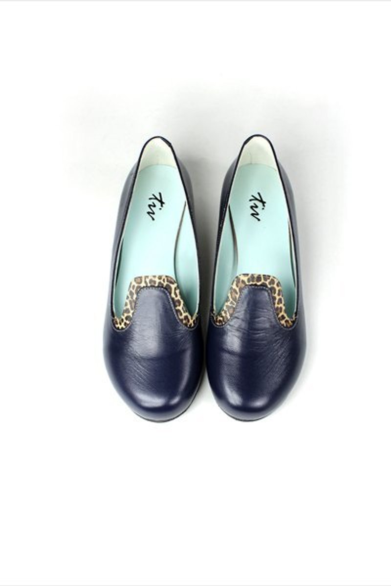 Blue minimalist stitching loafers - Mary Jane Shoes & Ballet Shoes - Genuine Leather Blue