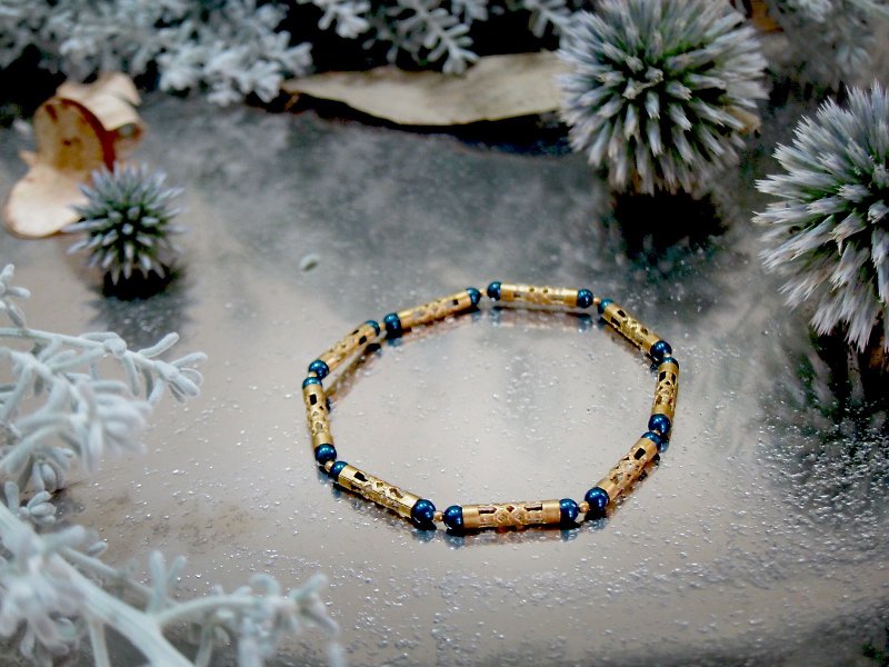 Gorgeous little (blue) -half's half pure brass bracelet - Bracelets - Other Metals Multicolor