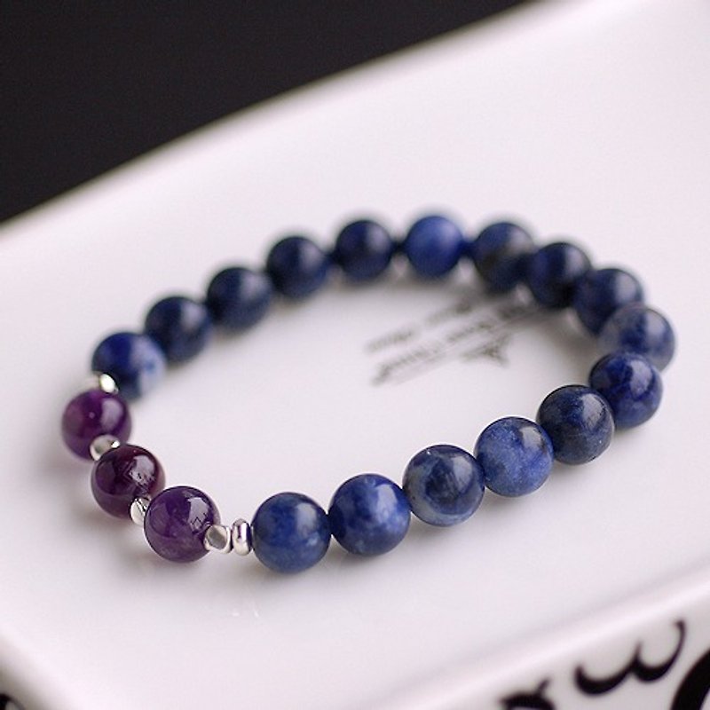 * Deep Stone Amethyst Silver plated bead bracelet - สร้อยข้อมือ - เครื่องเพชรพลอย สีน้ำเงิน