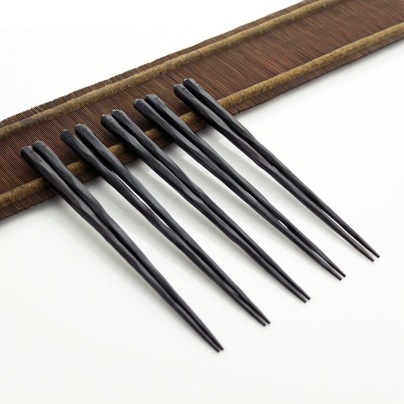 dipper natural lacquer ebony handmade chopsticks set-five pairs into - ตะเกียบ - ไม้ สีดำ