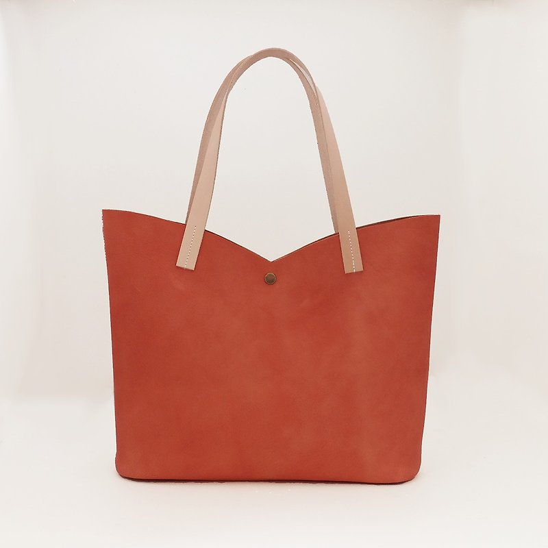 Orange tulip elegant leather hand shoulder bag S No. shallow orange vegetable tanned leather handles - Messenger Bags & Sling Bags - Genuine Leather Red