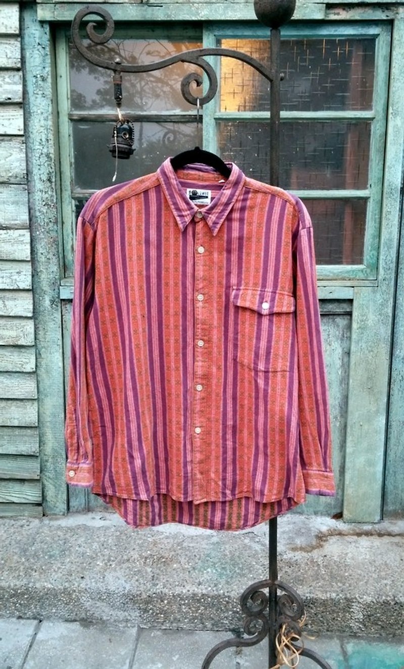 Japanese three-dimensional weave brightly colored striped shirt vintage - Men's Shirts - Other Materials 