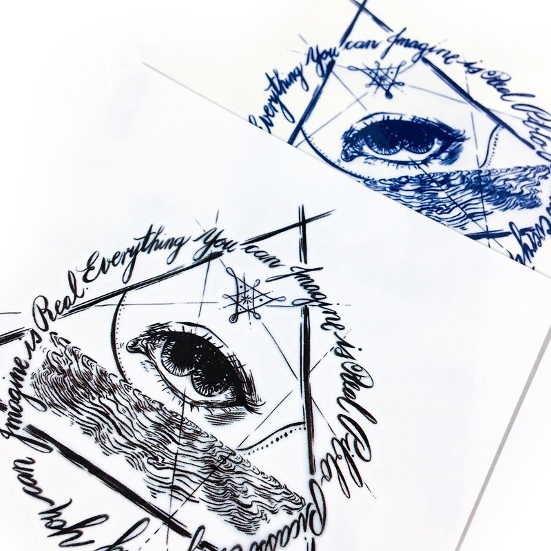 Alchemy Spiritual Triangle Geometry Temporary Tattoo Eye Rock Picasso Horror Art - Temporary Tattoos - Paper Black