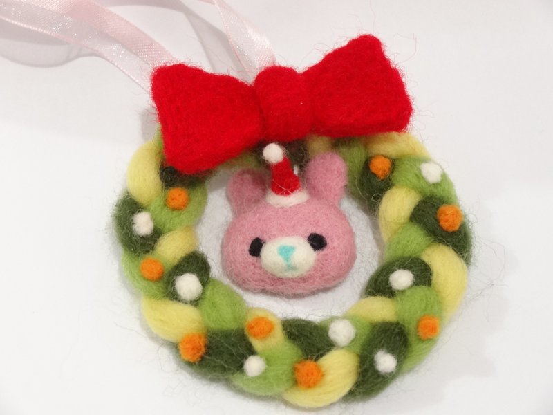 Rabbit Christmas wreath - wool felt "Christmas ornaments, decorations" (can be customized to change the color) - Keychains - Wool Green