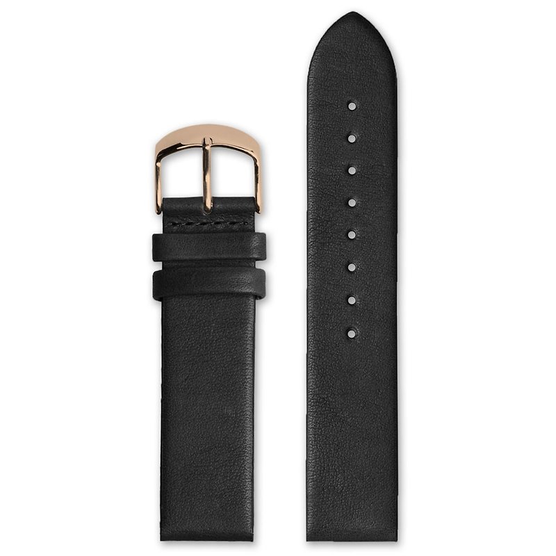 HYPERGRAND Leather Strap - 22mm - Black Calfskin (Rose Gold Buckle) - Women's Watches - Genuine Leather Black