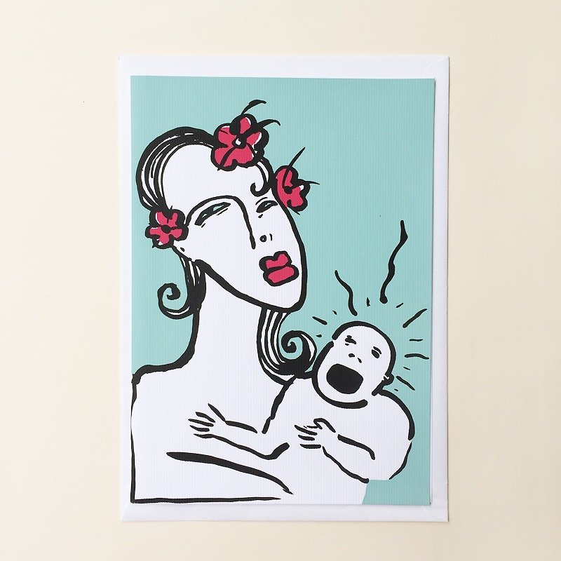 Collectible Woman and Child-German Handmade Screen Printing Card - การ์ด/โปสการ์ด - กระดาษ สีเขียว
