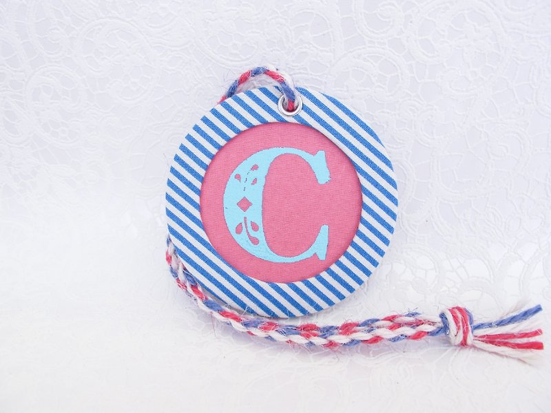 The perfect Christmas gift::Jump! Girl with horizontal stripes::Handmade round tag, customized limited edition - ป้ายสัมภาระ - วัสดุอื่นๆ สีน้ำเงิน