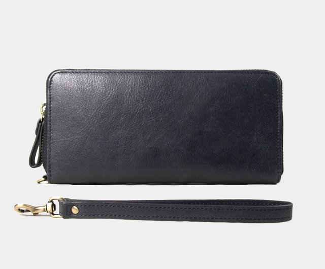 Montage Zip Leather Wallet with Wrist Strap - Blue Black / Green