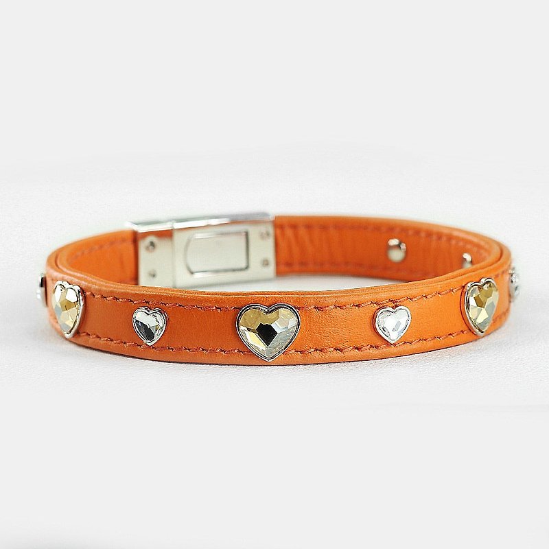 Genuine Leather Collars & Leashes Orange - [Leather rope] Sweetheart leather leather collar ((send lettering))