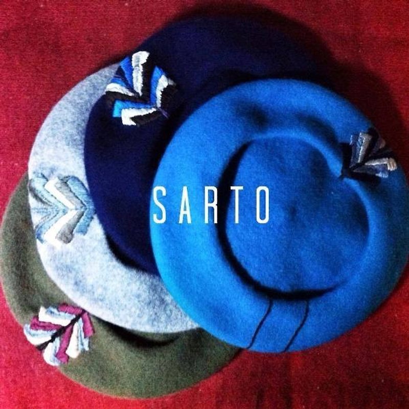 SARTO. Schadow -AF13 wool hand-embroidered hat painter - หมวก - วัสดุอื่นๆ สีน้ำเงิน