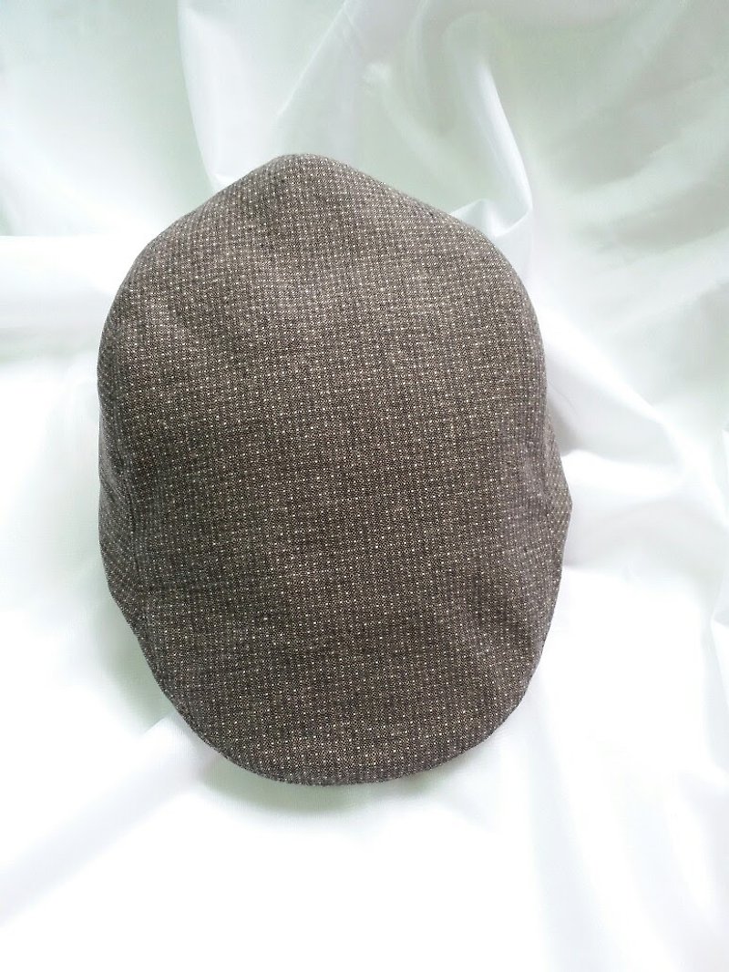 Gray and brown pre-weave fine-grain hunting cap (Flat Cap) - หมวก - ผ้าฝ้าย/ผ้าลินิน สีนำ้ตาล