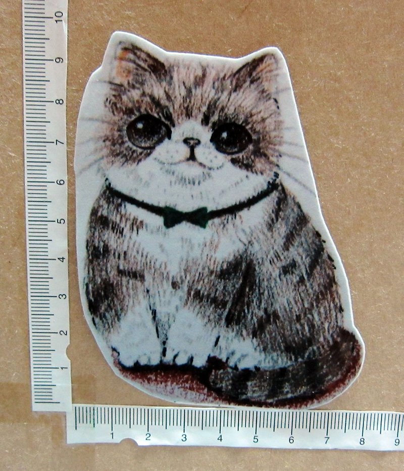 Hand drawn illustration style completely waterproof sticker chubby cat tabby - Stickers - Waterproof Material Multicolor