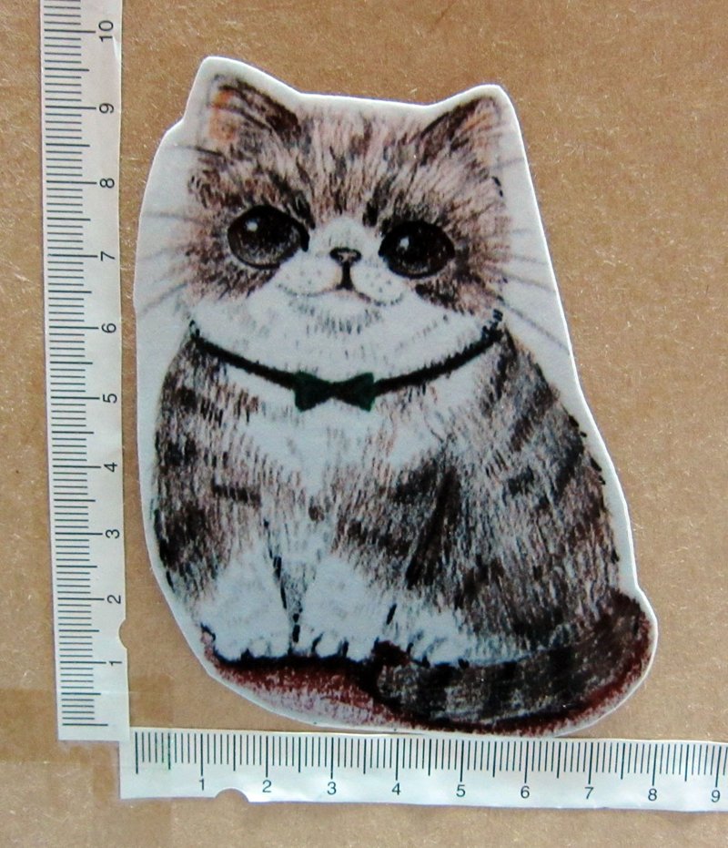 Hand drawn illustration style completely waterproof sticker chubby cat tabby - สติกเกอร์ - วัสดุกันนำ้ หลากหลายสี