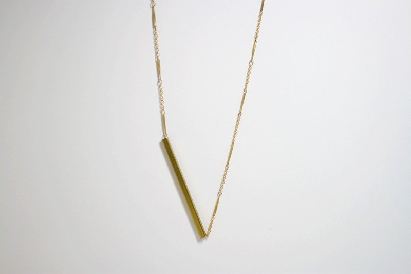 Simple geometric shapes brass long necklace - สร้อยคอยาว - โลหะ สีทอง