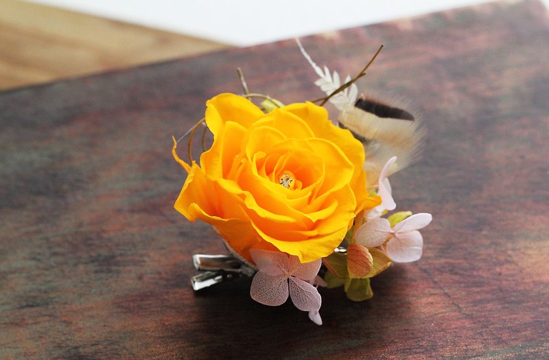 Manual corsage, hairpin dual-use [not withered series] citrus rose roses - เข็มกลัด - พืช/ดอกไม้ สีส้ม