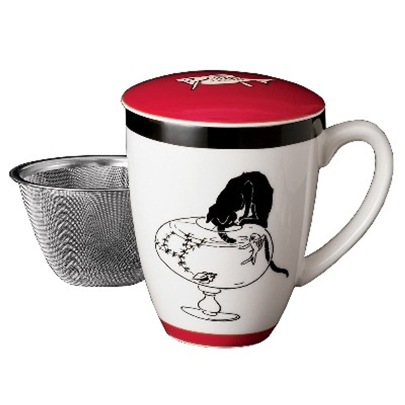 Shitan Lin black cat. Lid mug with tea strainer - Teapots & Teacups - Porcelain Multicolor