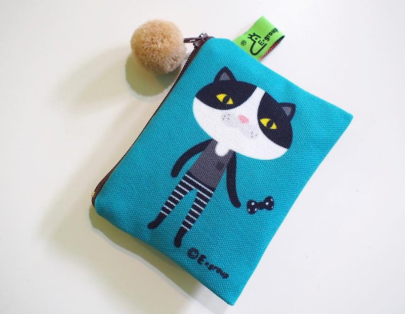 E*group small square bag double-sided design matcha coffee coin purse card bag cat - Wallets - Other Materials 