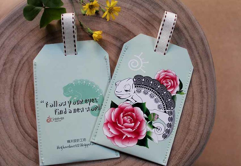 Stored value card set: Chameleon-European style (camellia/lace) - ที่ใส่บัตรคล้องคอ - กระดาษ สีน้ำเงิน