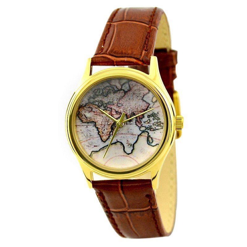 女庄古地圖手錶 (東半球2) - 女錶 - 其他金屬 金色
