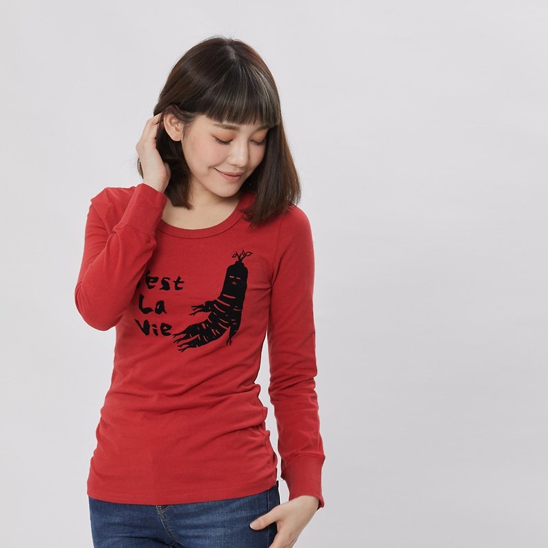 C'est la vie long sleeves cotton T-shirt - Women's T-Shirts - Cotton & Hemp Red