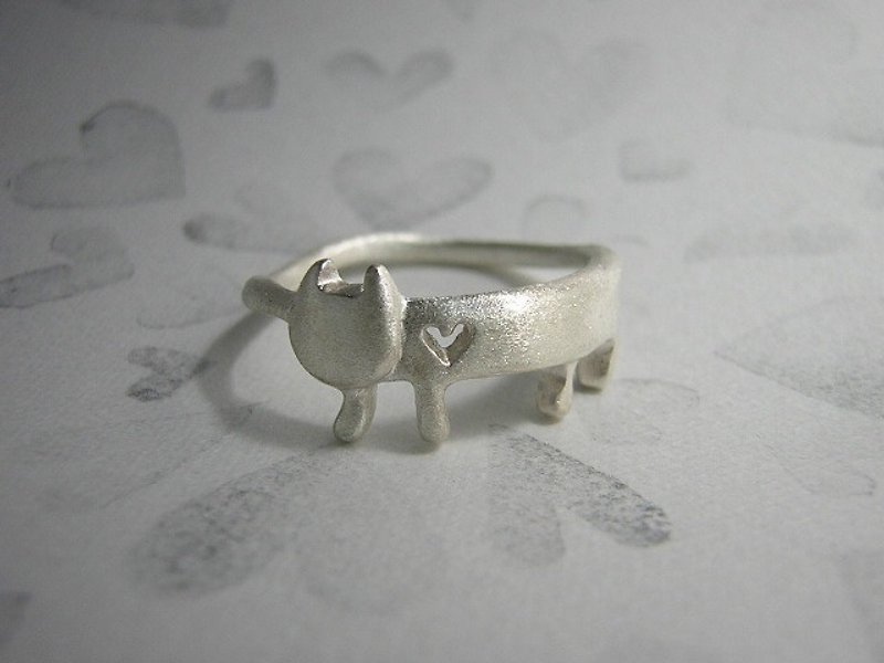 miaow that lost his heart ( cat heart sterling silver ring 貓 猫 心 指杯 銀 ) - General Rings - Sterling Silver Silver